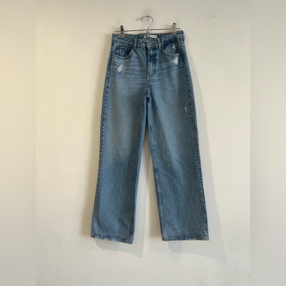 ZARA women's wide-leg loose-fitting washed effect denim trousers size 6
